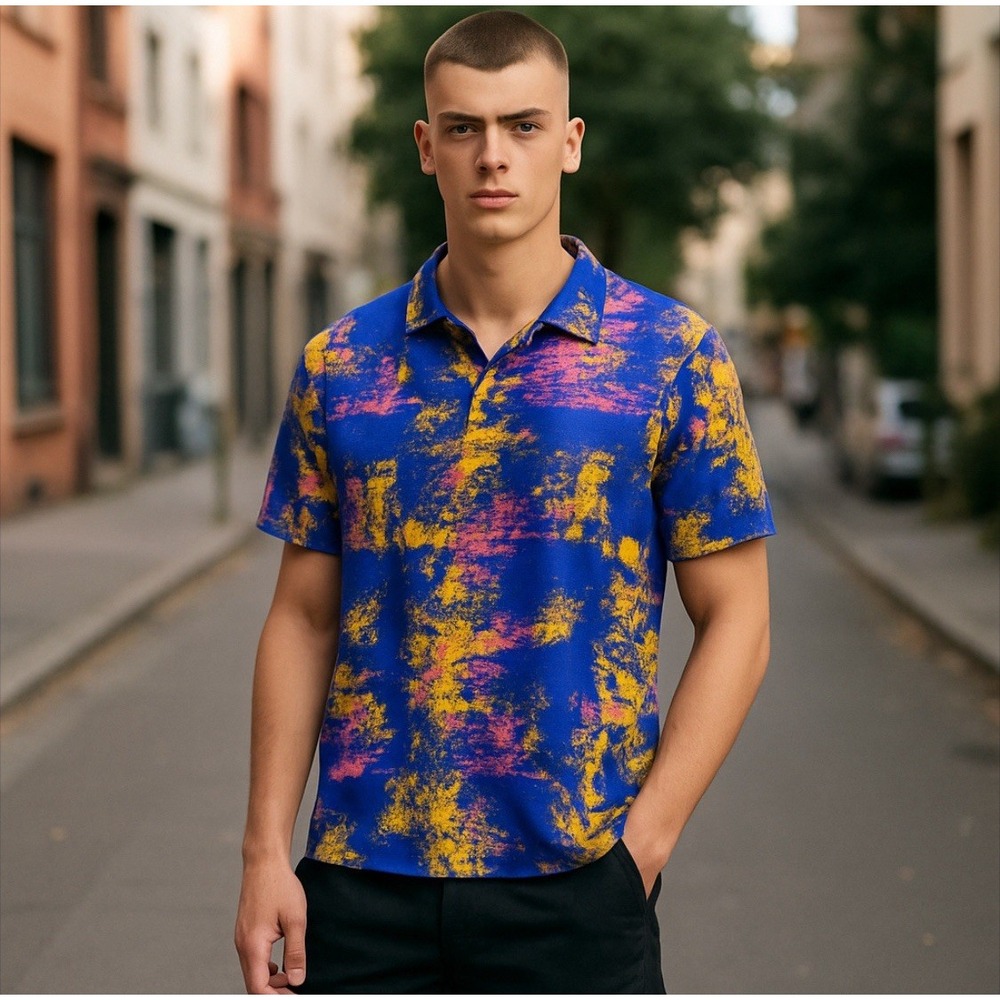 Unique Polo Splash paint  Short Sleeve Shirt Preppy Golf Sport Fabrique